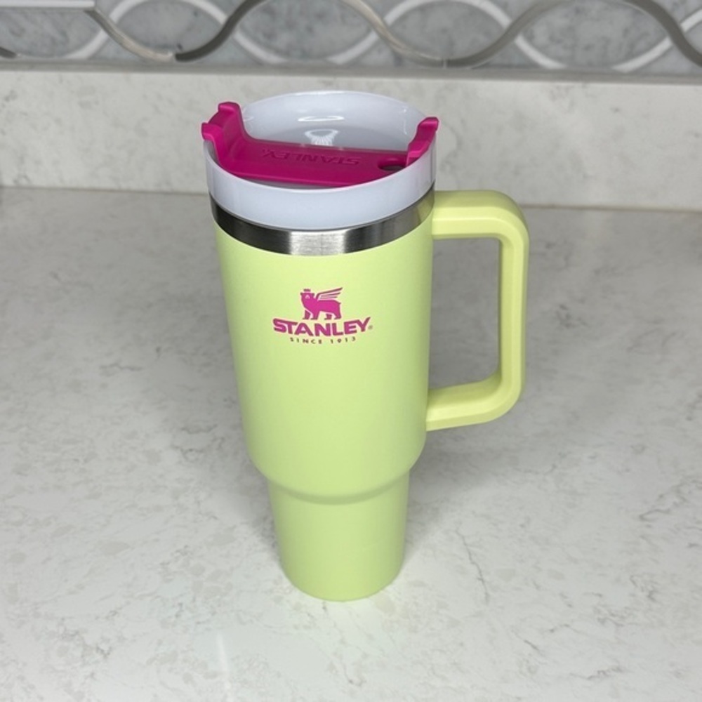 Stanley Neon Green Mug with Pink Top